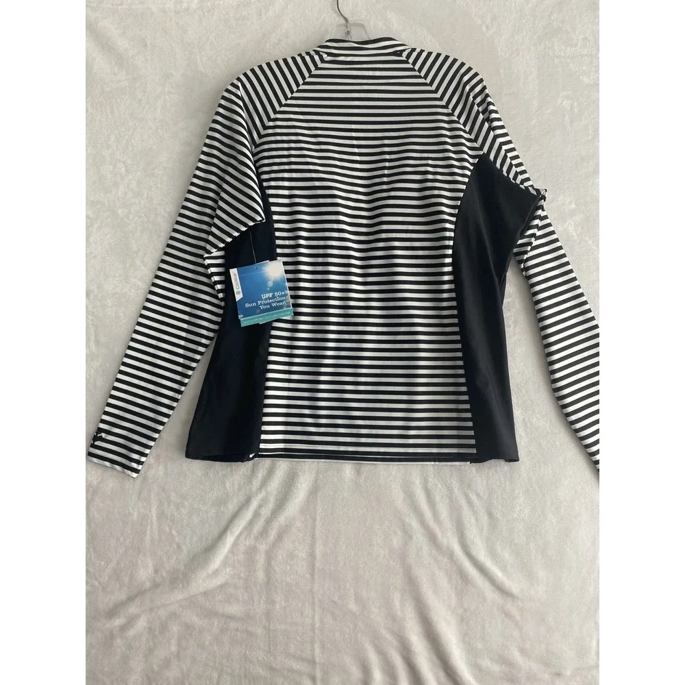 NWT Coolibar Rashguard Swim Top Women Sz 2XL Black White Long Sleeve UPF 50+